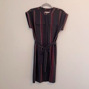 XS Loft tie-waist shirt dress — navy blue